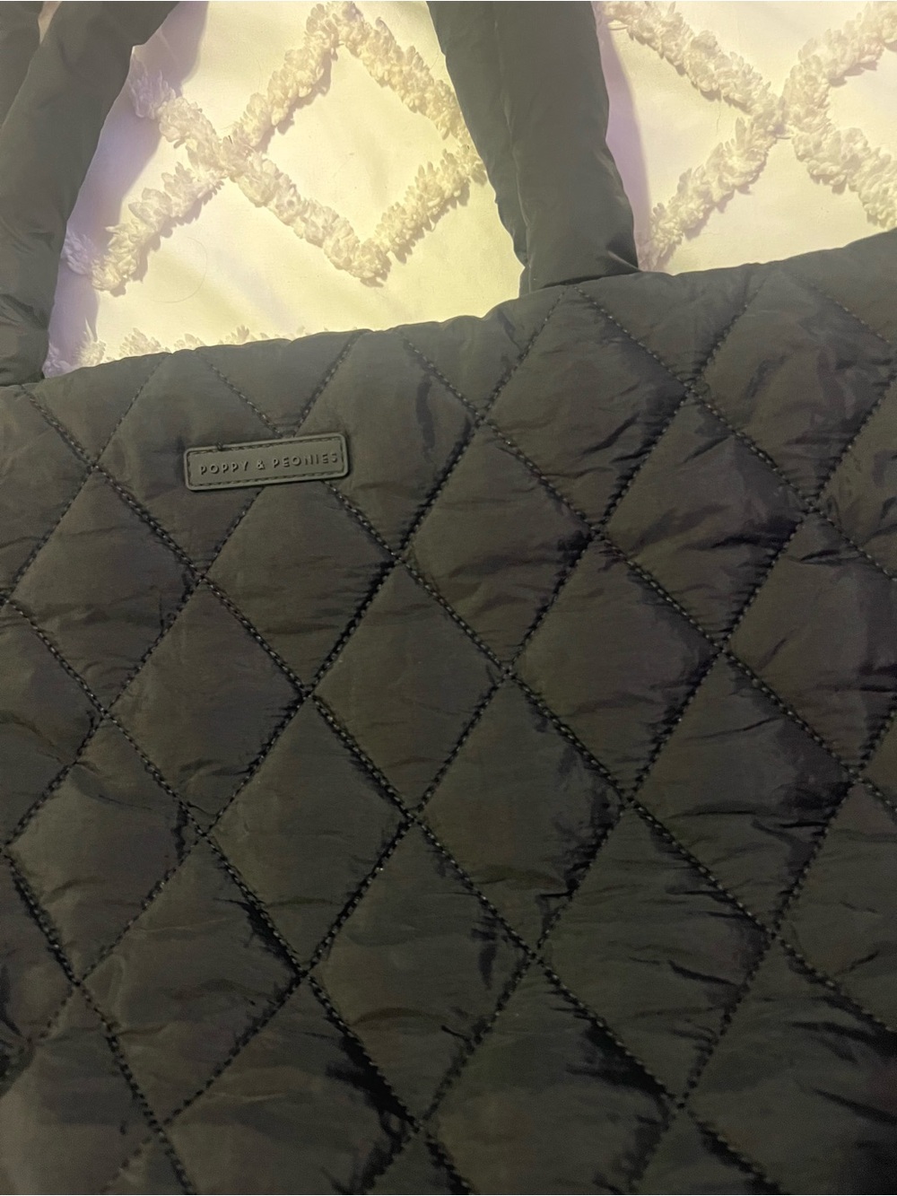 Poppy & Peonies Quilted Black Tote with Blush Pink Interior - Go Getter Tote - Picture 13 of 15